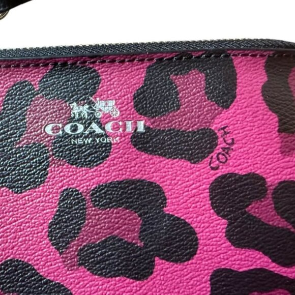 COACH NEW Cranberry Ocelot Animal Print Zippered Wristlet - Picture 2 of 7